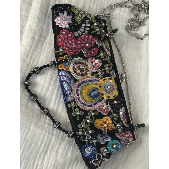 Y2K 90s MULTI COLOR Purse Beads Sequins Embroidered 10x4 Kiss Lock Whimsical - Picture 4 of 6